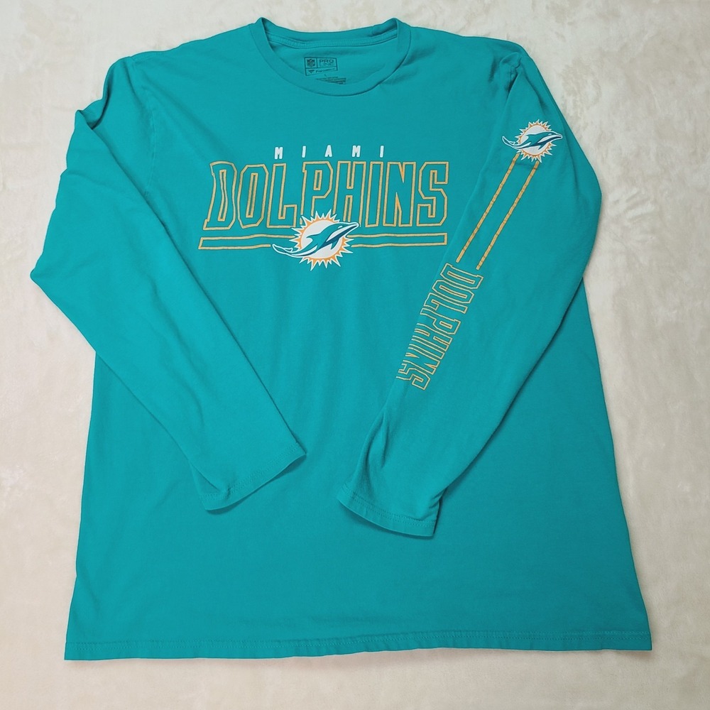Miami Dolphins Shirt Mens Large Teal Aqua NFL Football Long Sleeve Fanatics Tee